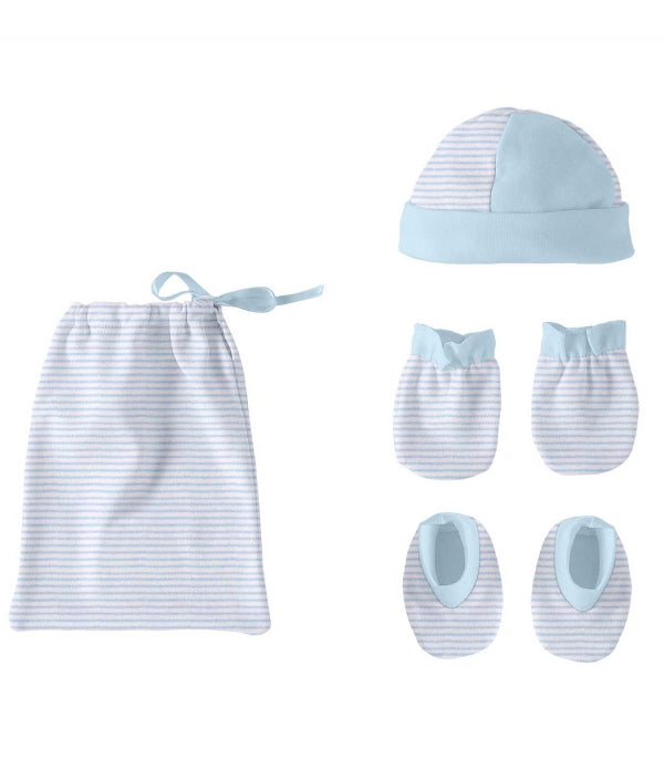 Newborn Blue Hat, Booties and Scratch Mits Gift Set