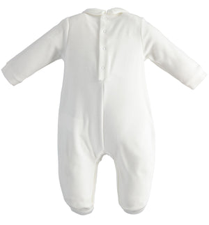 Cream Velour Teddy Bear Sleepsuit