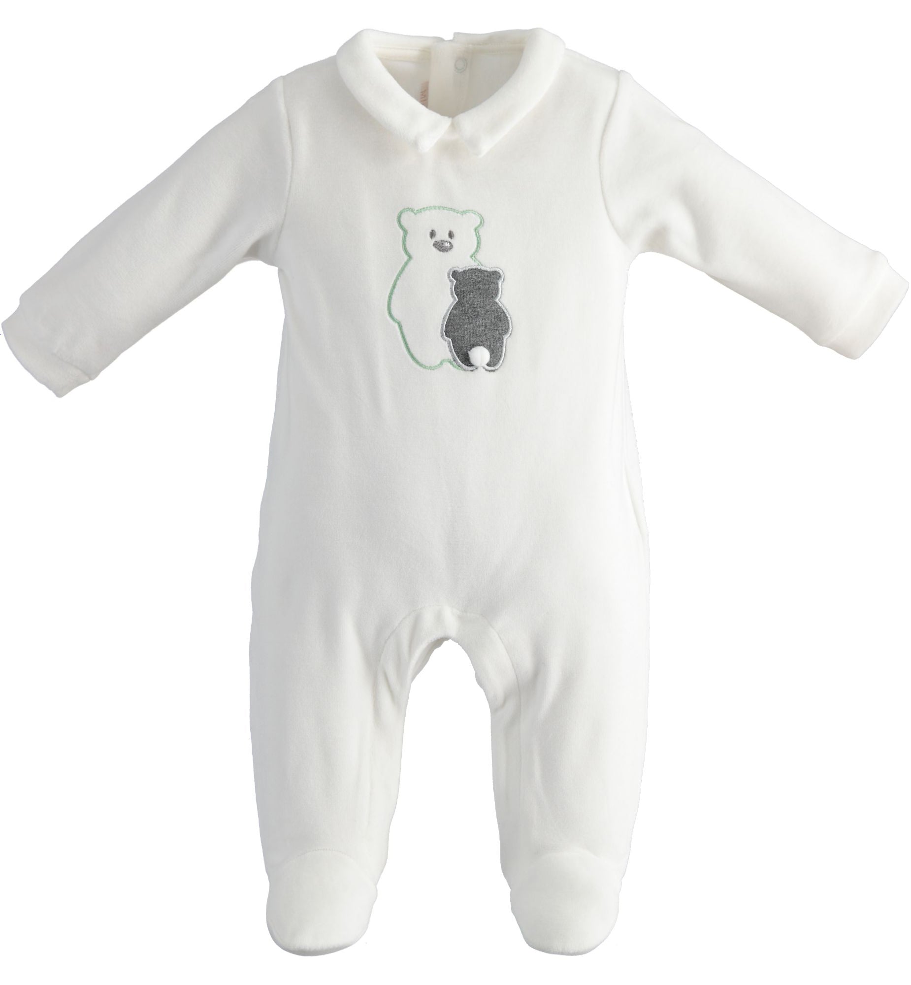 Cream Velour Teddy Bear Sleepsuit