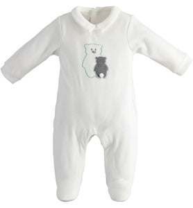 Cream Velour Teddy Bear Sleepsuit – Pure Baby - Main Image