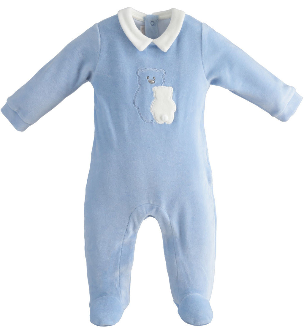 pure baby minibanda blue velour teddy sleepsuit onsie romper footie