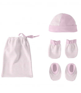 Newborn Pink Hat, Booties and Scratch Mits Gift Set