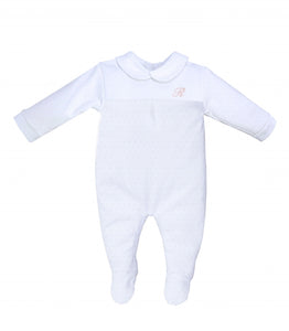 Traditional White and Pink Dot Sleepsuit with Collar