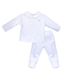 Traditional White with Blue Dot Footed Pants and Top - 2 Piece Set
