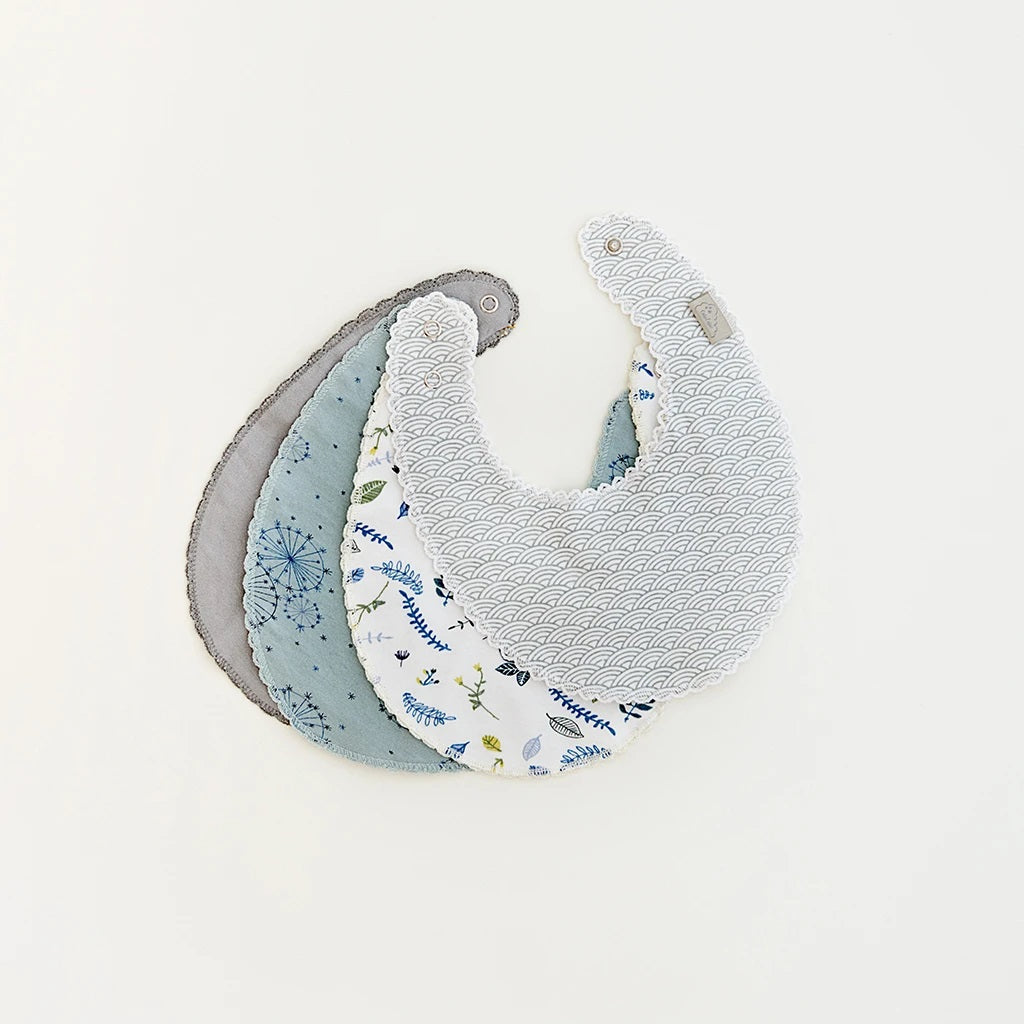 Jersey Teething Bib - Pressed Blue Leaves