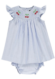 handsmocked cherry baby girl dress