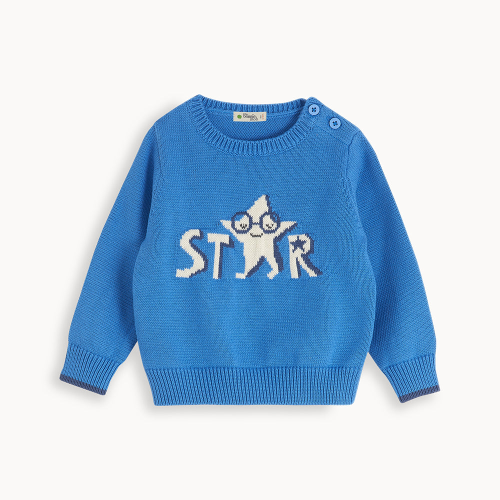 LALA blue star organic knit baby sweater The Bonnie Mob