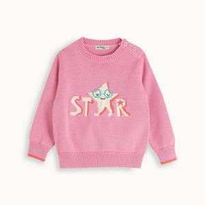 LALA - Pink Star Organic Knit Baby Sweater