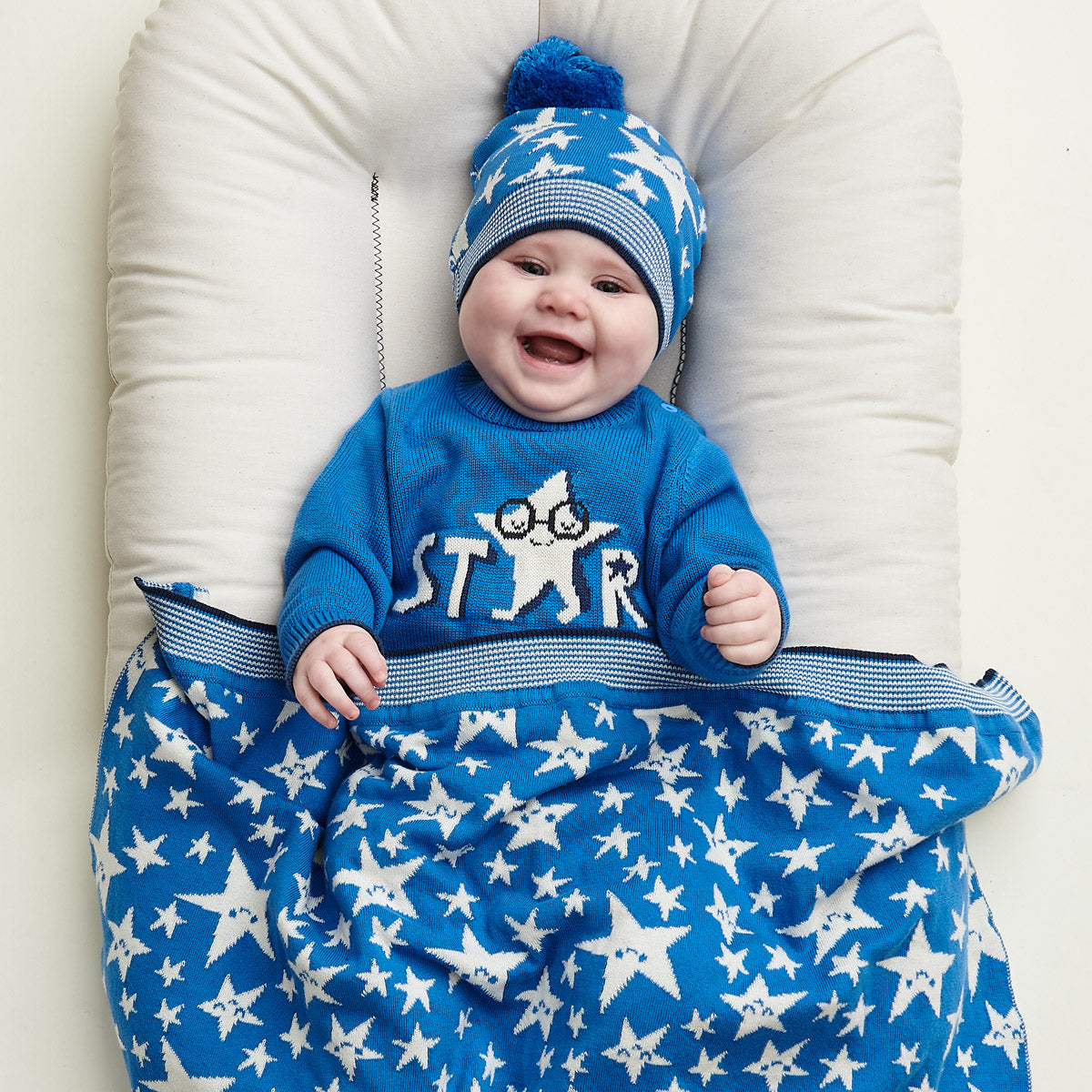 Blue Stars Knitted Baby Blanket