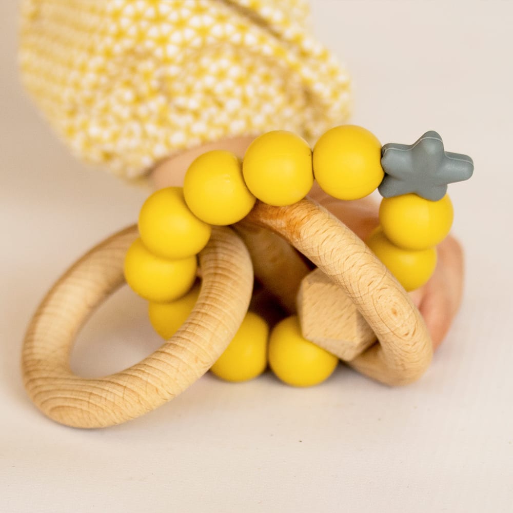 Stellar Natural Wood Teething Toy - Mustard