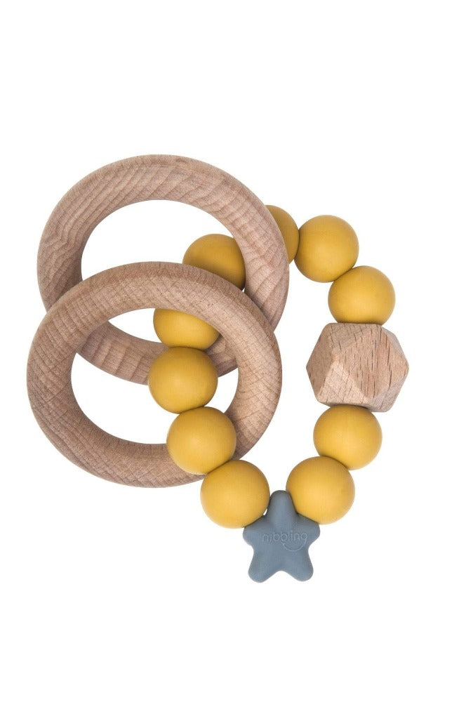 Stellar Natural Wood Teething Toy - Mustard