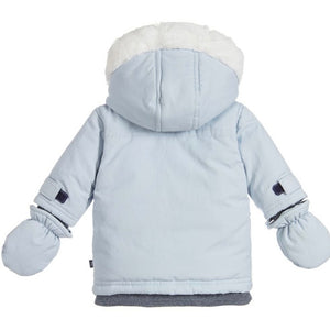 Baby Boy Pale Blue Winter Jacket with Mitts in 3 months