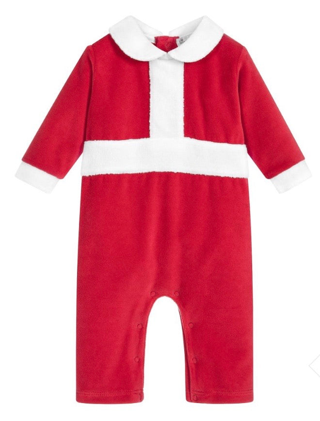 Red Velour Christmas Playsuit - Last one in 9-12m
