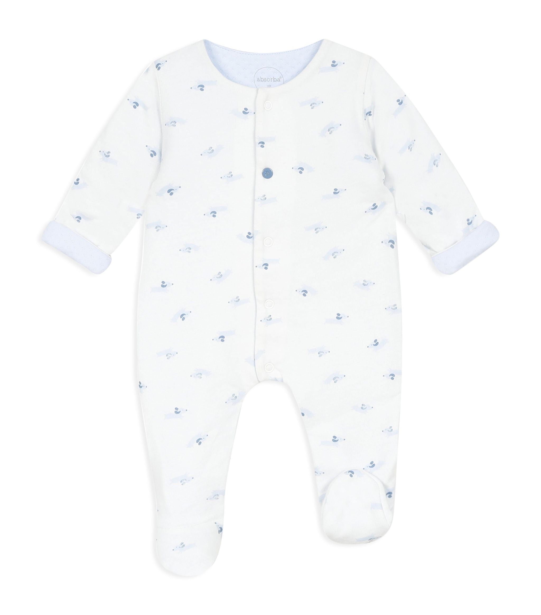 White and blue Puppy sleepsuit