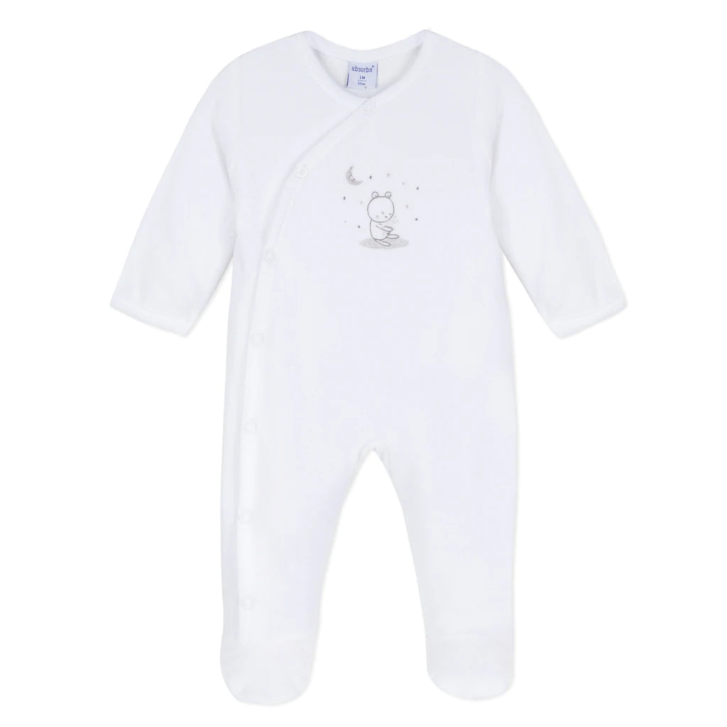 White Velour Bear Sleepsuit - size 24 months
