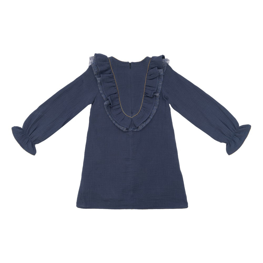 Soft Navy and Gold Ruffle Dress