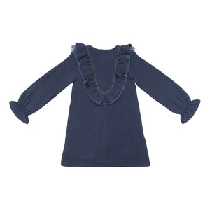 Soft Navy and Gold Ruffle Dress