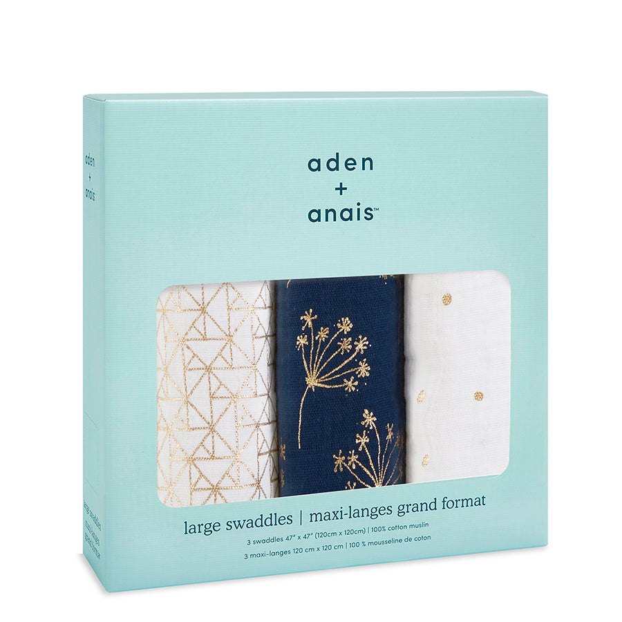 Aden + Anais Metallic Gold Deco 3 pack Classic Swaddles