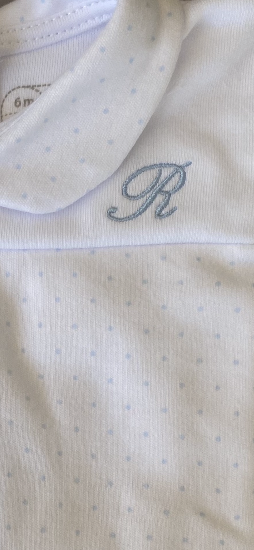 Traditional White and Blue Dot Sleepsuit with Collar