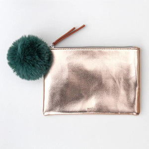 Caroline Gardner Rose Gold Pouch with Green Pom