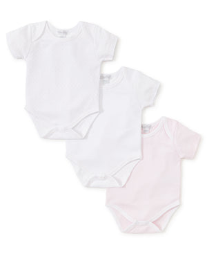 Set of 3 Short Sleeve Pink Stripe Body Suits in a Gift Bag