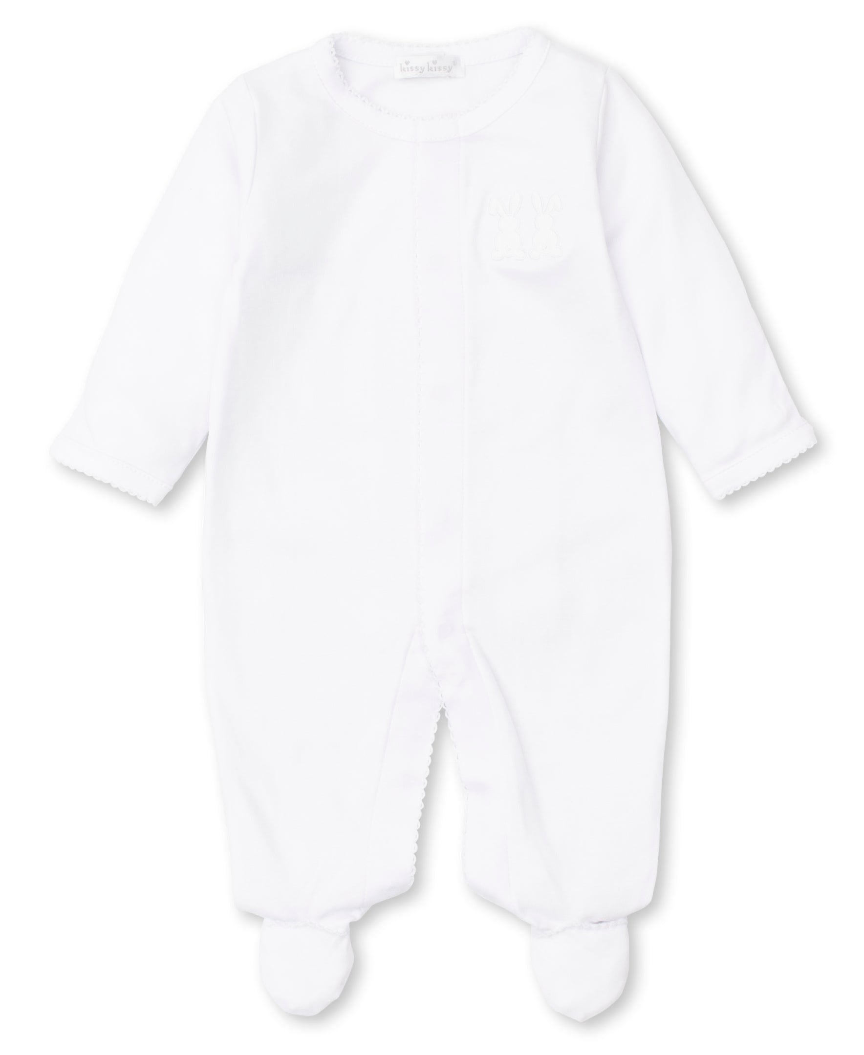 Pure White Cotton Sleepsuit with Pique Rabbit Embroidery