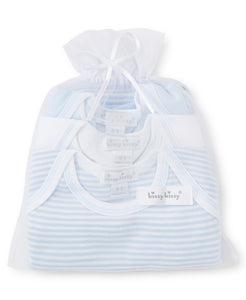 Set of 3 Short Sleeve Blue Stripe Body Suits in a Gift Bag