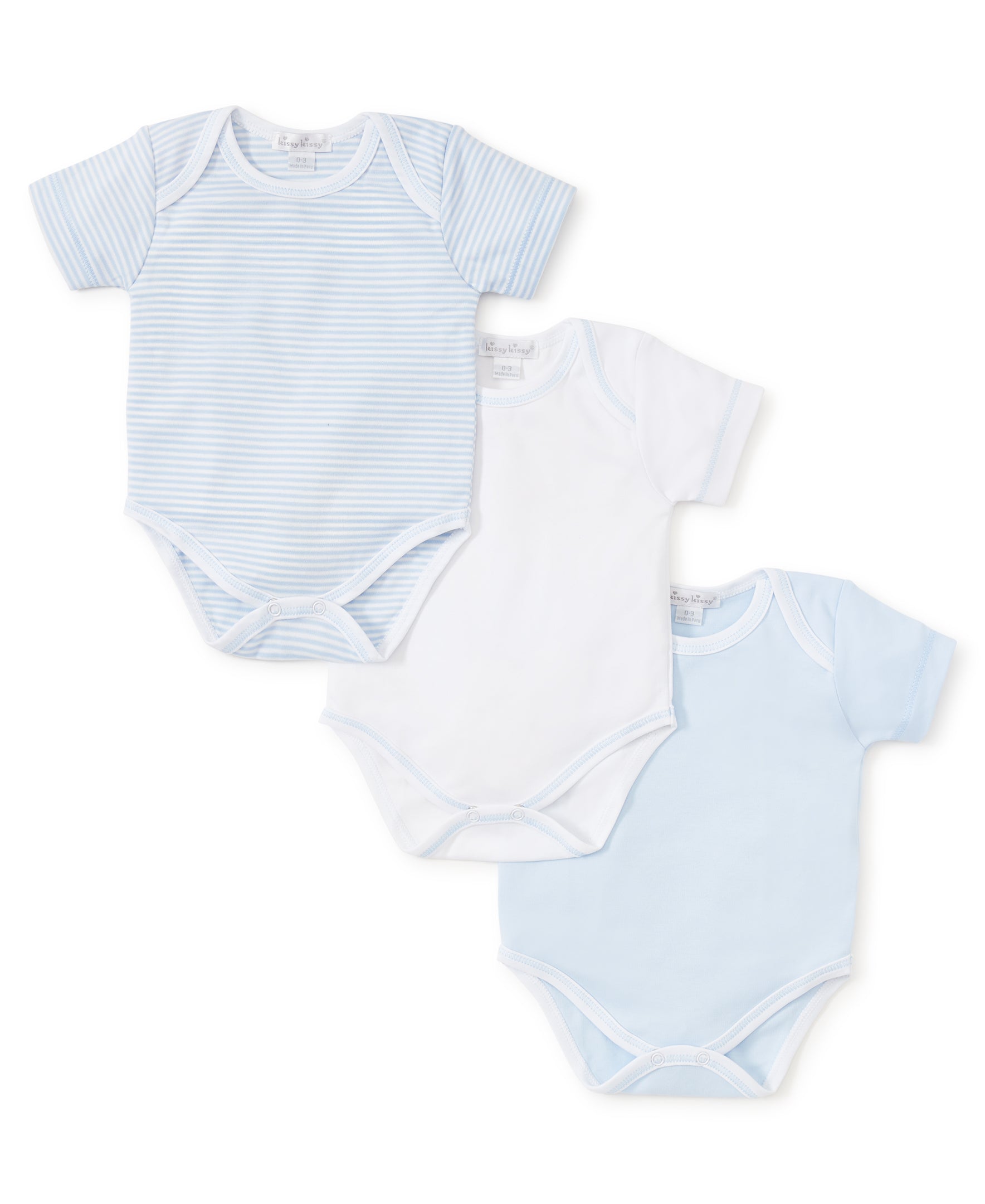 Set of 3 Short Sleeve Blue Stripe Body Suits in a Gift Bag